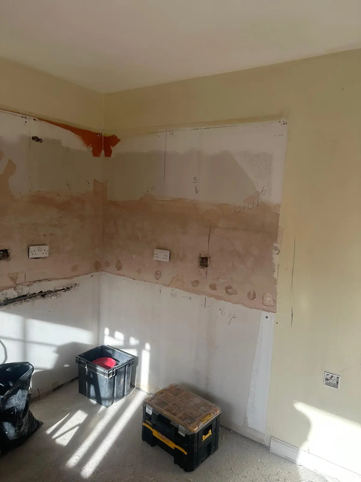 Stripped walls ready for the new kitchen